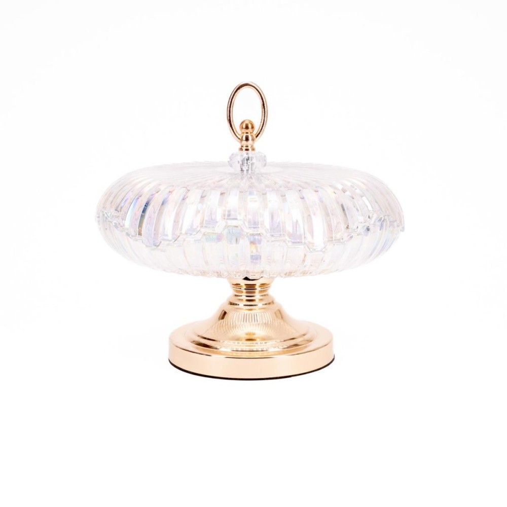 BARATTOLO DECORATIVO VETRO COPERCHIO BIANCO ORO